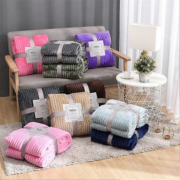 Flannel Fleece Kastetæppe til Sofa Blødt Tæppe Ensfarvet Sengetæppe Plys Betræk til Seng Gave, C