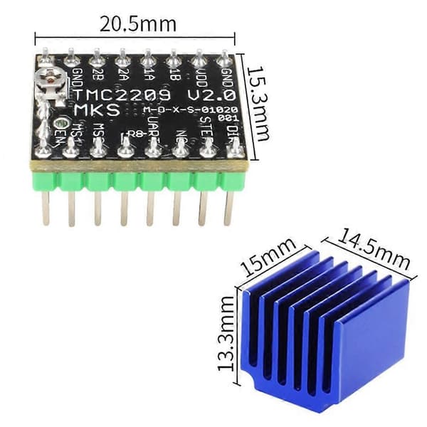 3D Printer Dele MKS TMC2209 V2.0 Stepper Motor Driver Understøtter UART Mode til Gen L V2.0 /Robin /SKR 1.3/1.4, 6 Pakke