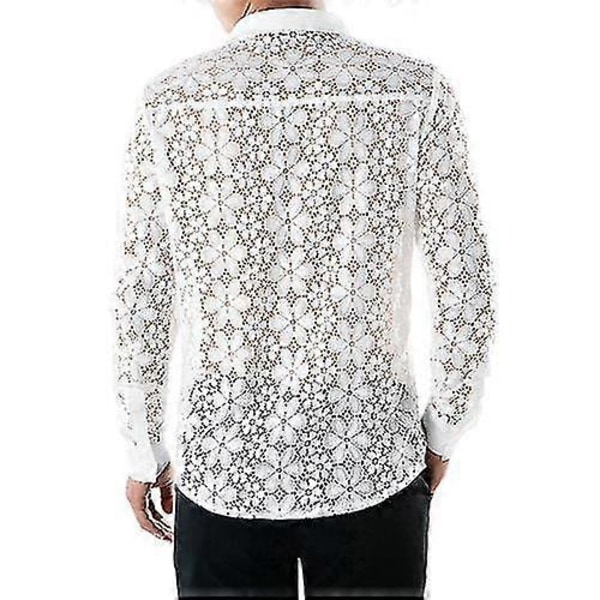 Sexy gjennomsiktig blondeoverdel for menn, langermet fritidsskjorte M