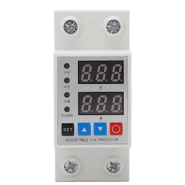 Over- og underspændingsbeskyttelsesenhed DIN-skinne Justerbar Dobbelt Display Digital Spændingsrelæ 240?300V