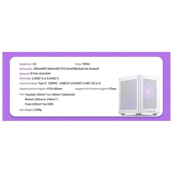 C6 MATX Mini ITX Kabinet PC Kabinet Bærbar Desktop Mesh Chassis Computer PC Mini Computer Chassis Sort