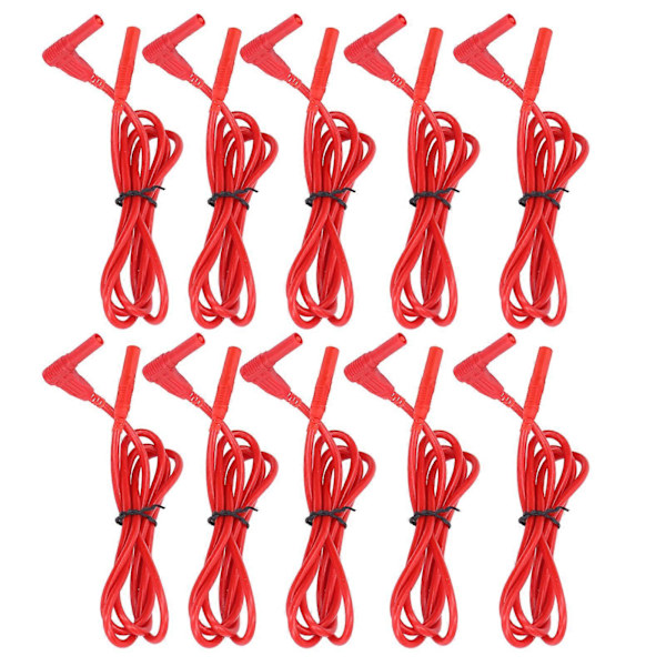 10 Set Multimeter Testkabel 4mm Hane till Hane Ledningar Banankontakt Adapter J.70018 Röd