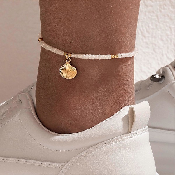 Dam Anklets Snäckskalsform Pärlor Bohemisk stil Snygg Dam Ankelkedja för Daglig Användning