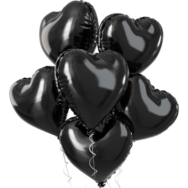 Svarta hjärtballonger, 5 st svarta hjärtformade ballonger folie, 18 tum metalliska svarta folieballonger Alla hjärtans ballonger Helium för alla hjärtans dag, Weddi Purple