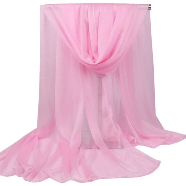 Kvinnor lång chiffong halsduk mjuk sjal hals wrap silke halsdukar solid stole Pink