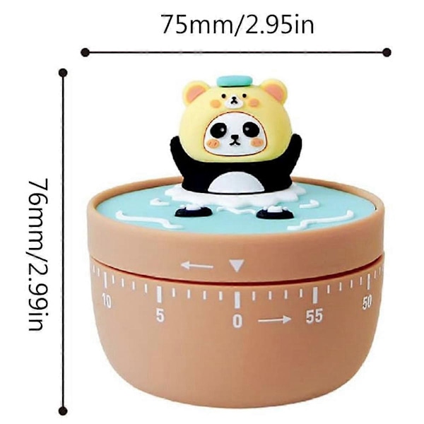 60 Min. Mekanisk Kjøkkentimer Panda Baderom Manuell Timer Matlaging Baking Timer Barn Brun
