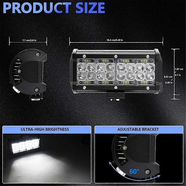 7 Tommers LED Lysbar, 120W 12000Lm LED Pod Lys Arbeidslys, Spot Flood Combo Beam Off Road Lys Pods Tåkelys 2STK