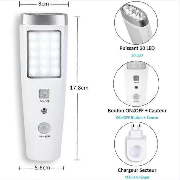 Life-ladattava 15+5 LED-lamppu, anturilla, hätätoiminnolla + taskulamppu, latausalustalla