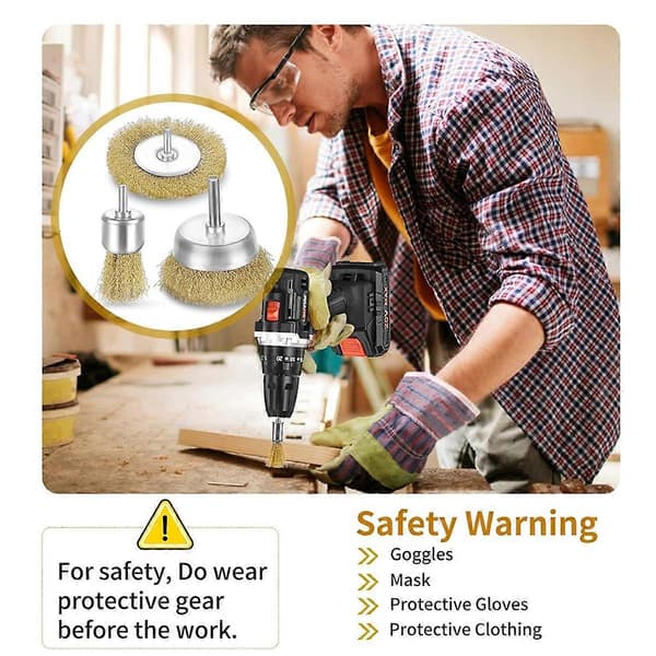 Stålbørste for drill, 1/4in drillfeste, 3in messing stålbørste for drill rustfjerning kraftig stålbørste drillbit
