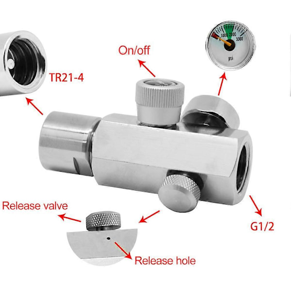 CGA320 Soda Adapter Ventil med 3000psi Måler Hun TR21-4 Sølv Konnektor til SodaStream