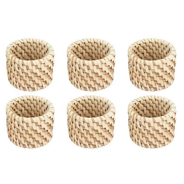 6 stk. Vevde Serviettringer, Håndlagde Rattan Serviettringer, Serviettspenneholder Håndverk Bryllupsdekor Ring for Festdekor