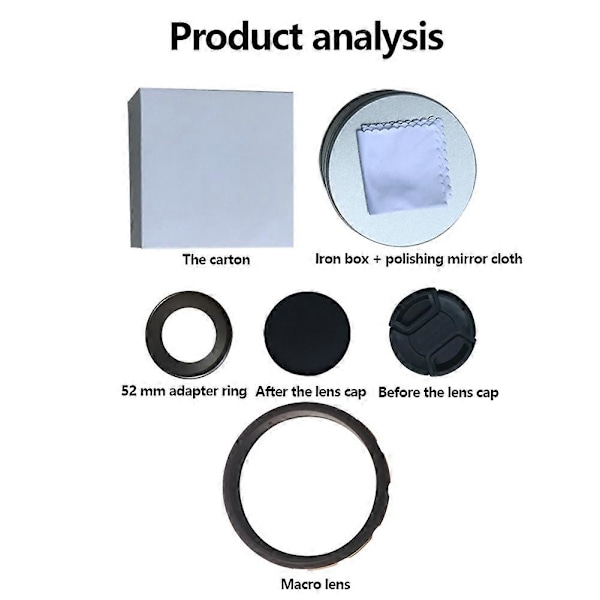 52mm Makro Objektiv Filtersett for Blomster, Insekter, Diamantsmykker Makro Kamera Objektiv Filter for Kamera