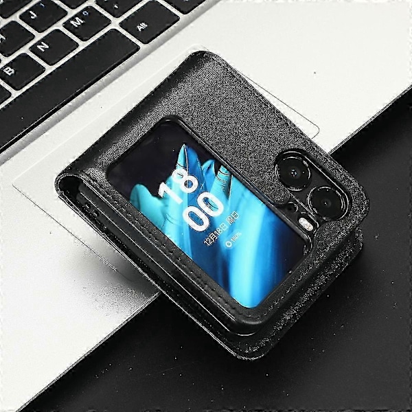 Læder Telefon Cover Til Oppo Find N2 Flip Black