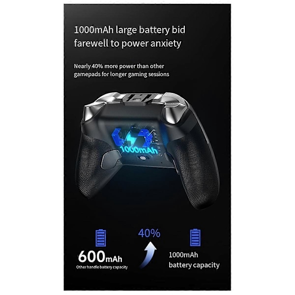 X10 Hall Effect Kontroller Trådløs Bluetooth Kontroller med Bevegelseskontroll for PC/IOS/Android/Switch/Steam Svart