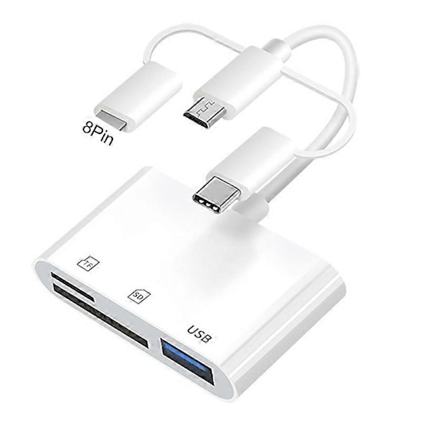Kortleser Multifunksjonell Høyhastighets 3-i-1 8Pin Type-C Micro USB 3.0 SD-Kort TF OTG Kortleser Vertadapter for Mobiltelefon