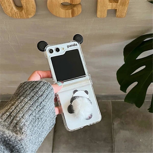 Sött Plysch Panda Telefonfodral för Galaxy Z Flip 5 Hårt PC Baksida för ZFlip5 Fodral
