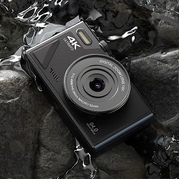 64MP Digitalkamera för Fotografering 4K Video Vlog Videokamera 18X Digital Zoom Kamera 180 Vridbar Skärm Svart