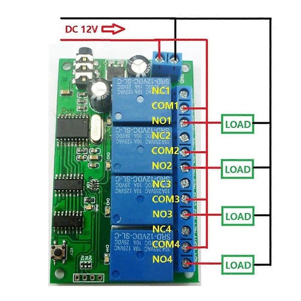 AD22B04 4-kanals relé DTMF tonesignaldekoder fjernkontroll relémodul 12V DC for PLC Smart Home