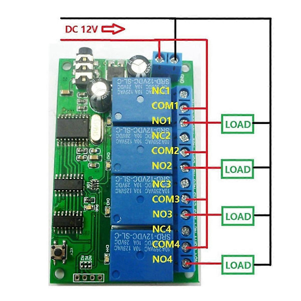 AD22B04 4-kanalsrelä DTMF-tonsignaldekoder Fjärrkontrollrelämodul 12V DC för PLC Smart Home