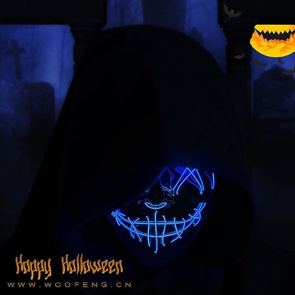 Halloween Neon Led Purge Mask Masque Masquerade Party Masks Light Grow In The Dark Skräckmask Glödande Masker White