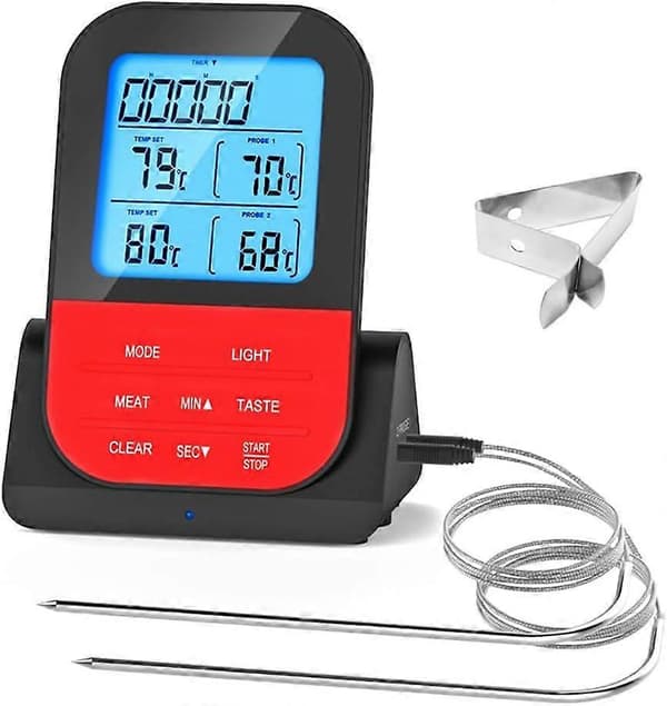 Digital termometer med dubbla prober, trådlös programmerbar temperaturmätare, vattentät mätare för matlagning, BBQ och grill - Kökstermometer, vattentät