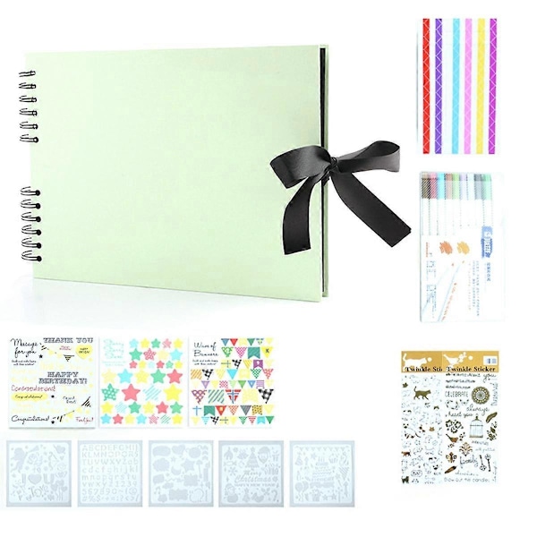 Fotoalbum 80 Sorte Sider Memory Books A4 Kraftpapir DIY Scrapbooking Billede Fødselsdag Børnegaver, Lysegrøn