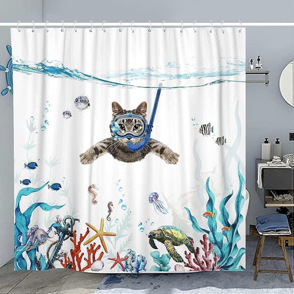 Duschdraperi 180 x 180 cm Dykande Katt Hav