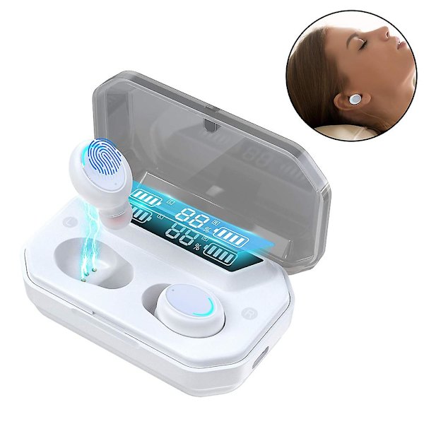 Trådlösa Hörlurar Bluetooth Vattentäta Trådlösa Hörlurar med Laddningsfodral 3D Stereo In-ear Bluetooth Hörlurar med Mikrofon White
