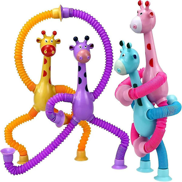 1/4 st Teleskopiska Sugpropp Giraff Leksaker Med Ljus, Pop Tubes Barn Sensoriska Fantasilekar Kreativa Lärleksaker All Color 4pcs