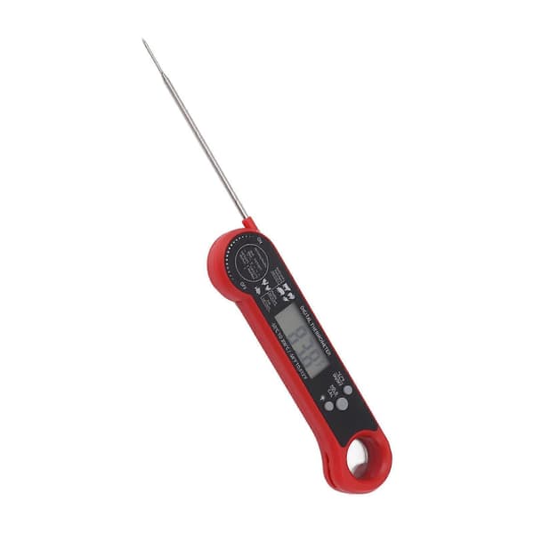 Digital Kötttermometer med Gravitationsinduktionsbakgrundsbelysning Vikbar Mattermometer för Kök Utomhusgrillning Röd