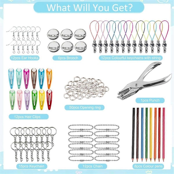 A5 ShrinkyDink Nyckelring Kit, Krymp Plast Papper Kit för Barn DIY Konst Hantverk med Nyckelring Örhängen Hårspännen Brosch
