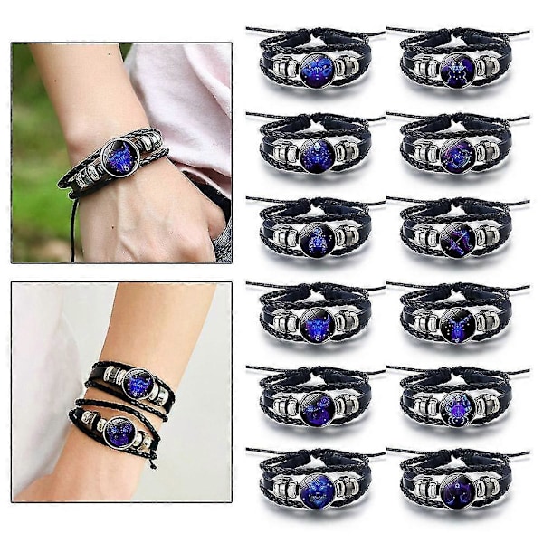 Serene Manifestation Armband 12 Stjärnbilder Ädelsten Läder Förbättra Energi Aries