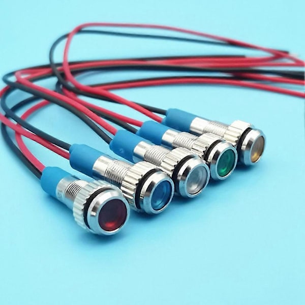 20 stk. 6 mm metal LED-advarselsindikatorlys Signallampe Pilot Onboard Display-lys med ledning 3V blå
