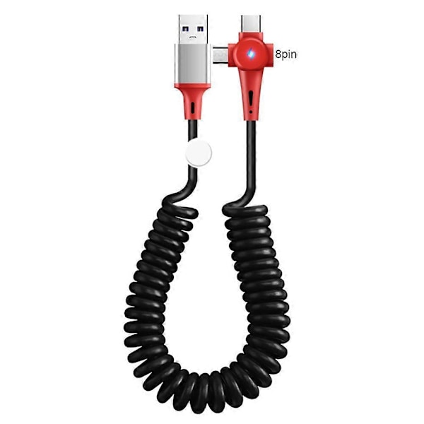 USB 3-i-1 Ladekabel 100W Superrask Lading Uttrekkbar T-formet med LED-lys Type-C/Micro USB/8-Pin Fjærdatakabel