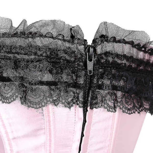 Tflycq S-6xl Satin Spets Rosett Kant Dragkedja Sida Overbust Korsetter Burlesk Showgirl Snörning Korsett Bustiers Sexig Korsett Bodyshaper Topp Svart