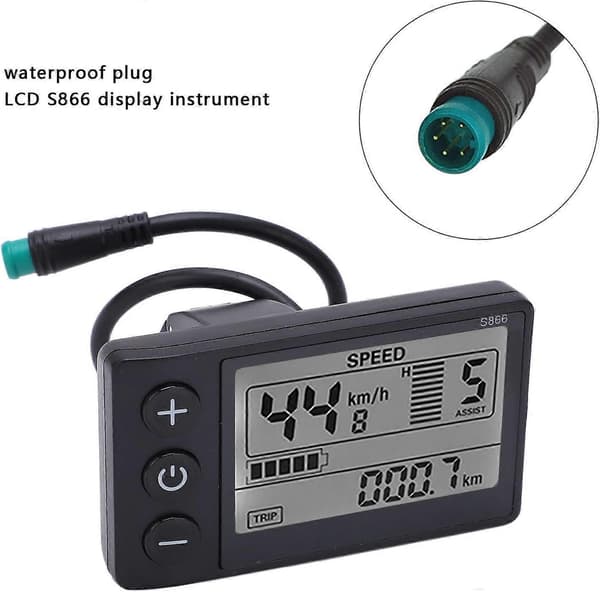 LCD-displaymätare S866 Displaymätare Kontrollpanel med vattentät kontakt LCD-display för elcykel