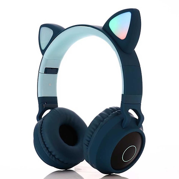 Trådlösa Bluetooth Barnhörlurar, Cat Ear Bluetooth Trådlösa/trådbundna hörlurar ,led Light Up Trådlösa Barn hörlurar Over Ear Med Mikrofon Blue