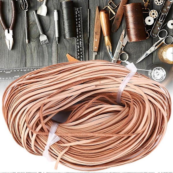 Manuel DIY Flad Lædersnor 100m Lang Flettet Første Lag Læder Håndværksnor Læderfarve