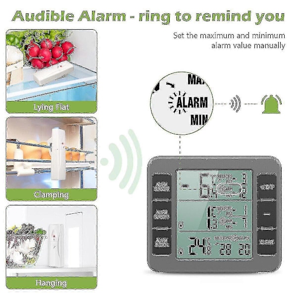 Trådlös Digital Fryslarms Termometer Kylskåp Hem Inomhus Utomhus 2 Sensorer Ft 2pcs