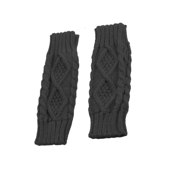 Dam Vinter Handled Arm Hand Tjock Stickad Lång Fingerless Handskar Vante 1 Dark Grey