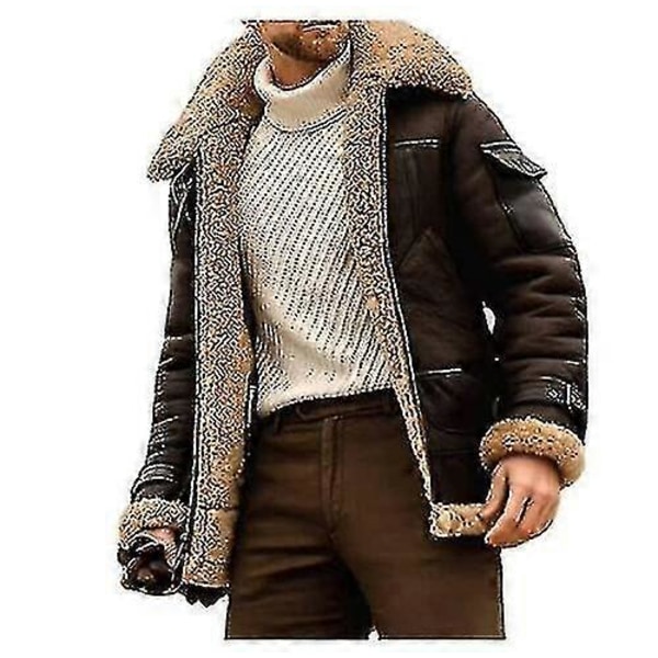 Herr Kamel Snygg Flygarläderjacka, Slim Fit Shearling Aviator Bomber Jacka M