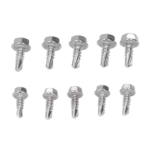 100 stk Selvborende Skruer Sortiment Sekskant Hode 410 Rustfritt Stål 4.2x13mm 4.8x13mm