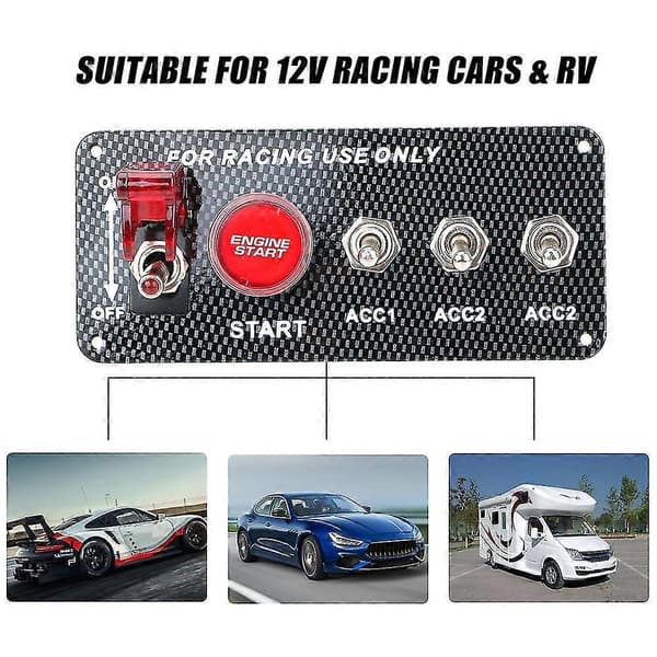 12V Racing Bil Bryterpanel Vippestarter Start Stopp LED Lys Bryter Tenning Trykknapper Lastebil Båt Biltilbehør-Yvan