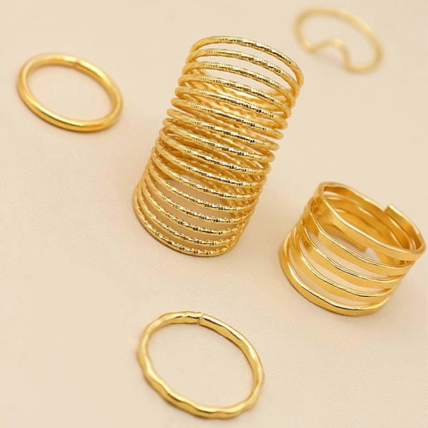 5 stk. Kvinner Knokkelringer Multi Sirkler Enkle Justerbare Elastiske Fingerringer Smykketilbehør