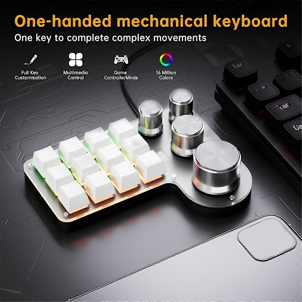 Mini Tilpasset Tastatur 12 Taster 4 Knotter RGB BT Mekanisk Tastatur Hotswap Programmering Makro Gaming Tastatur Svart