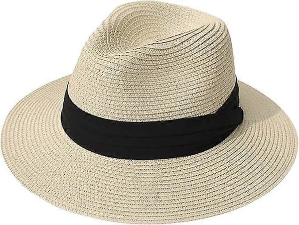 Kvinner Bredbremmet Strå Panama Sammenrullbar Hatt med Belte Spenne Fedora Strand