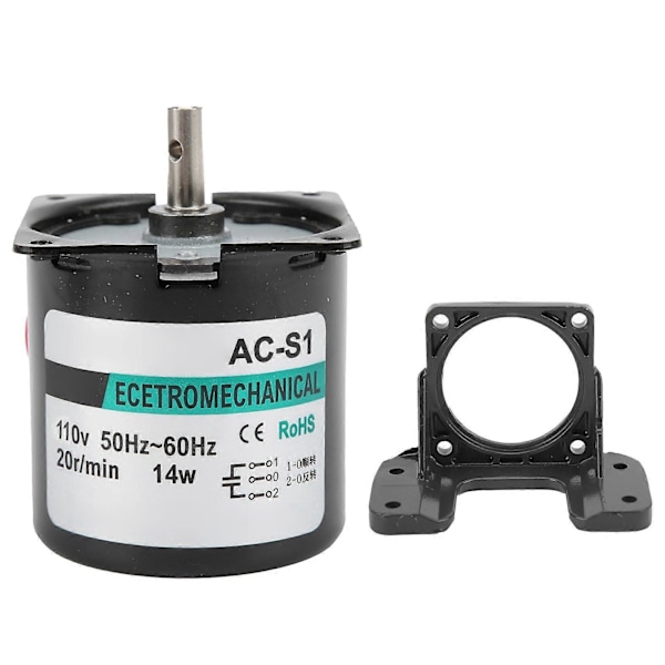 AC Synkronmotor 14W Permanent Magnet 2-veis Høy Torsjon Sentral Aksel Brakett XD60KTYZ(20rpm/min AC110V)