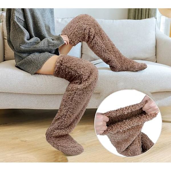 SnugglePaws Socktofflor, damtofflor, söta varma strumpor benvärmare knästrumpor varma tofflor strumpor Light Gray