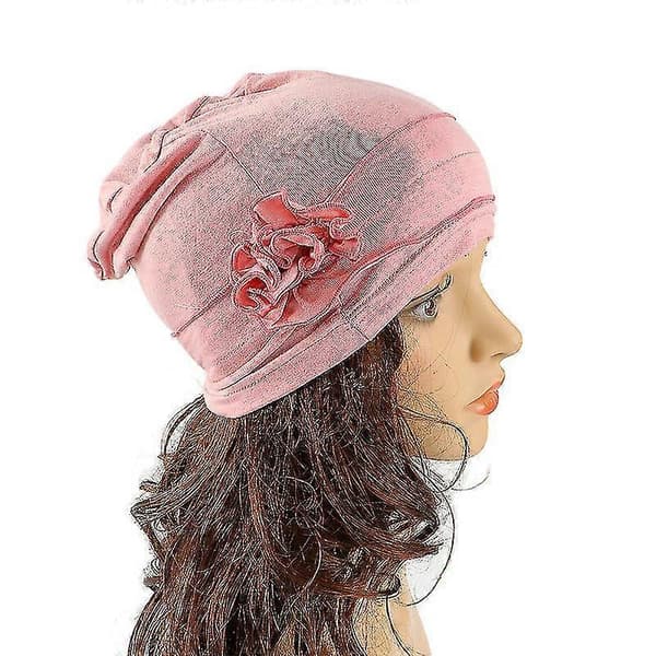 Kvinnor Turban Blommössor Elastisk Mössa Huvudduk Black