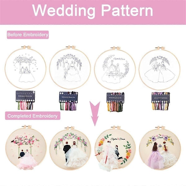 4-pack Broderikit för vuxna DIY Broderikit för nybörjare Handsömningskit med mönster (Bröllop)